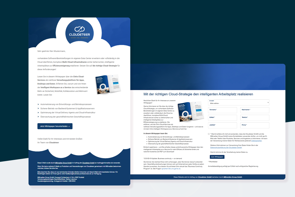 Lead-Kampagnen: E-Mail-Landingpage Cloudeteer