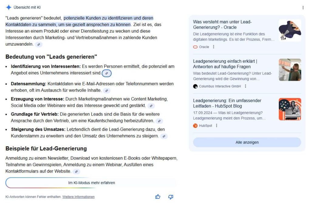 Google KI-Übersicht was ist leadgenerierung